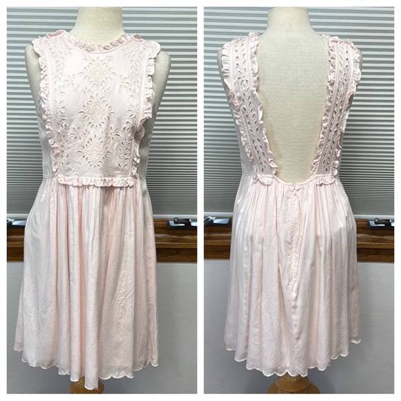 Paul & Joe Sister NWT Baby Rose Pink Eyelet Ruffle Backless Mini Dress - Picture 1 of 13